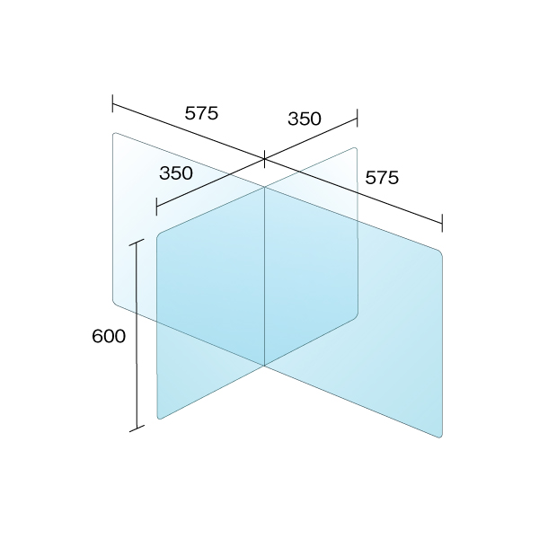 信憑 OSAMUストア日本製 6人用 透明 クロスパーテーション W350×H600mm×4枚 W600×H600mm×3枚 十字型 アクリル板 衝立  cr7-6035-60-6set