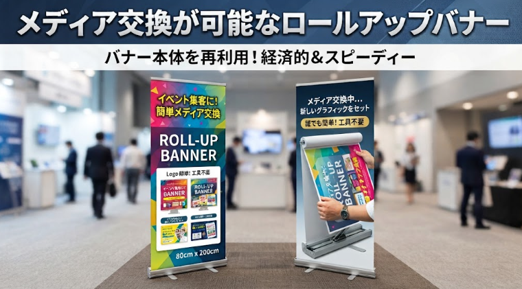 【特集】メディア交換が可能なロールアップバナースタンド
