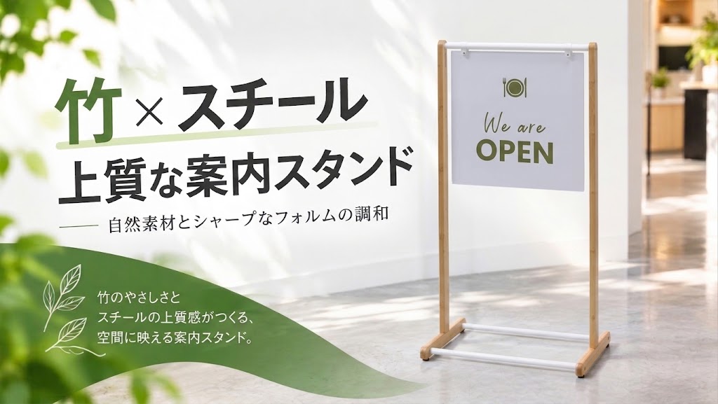 竹とスチールを組み合わせた案内スタンドのご案内